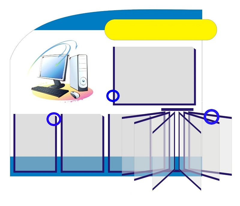 Расположение на настенном стенде ПВХ-панелей и схема их открывания